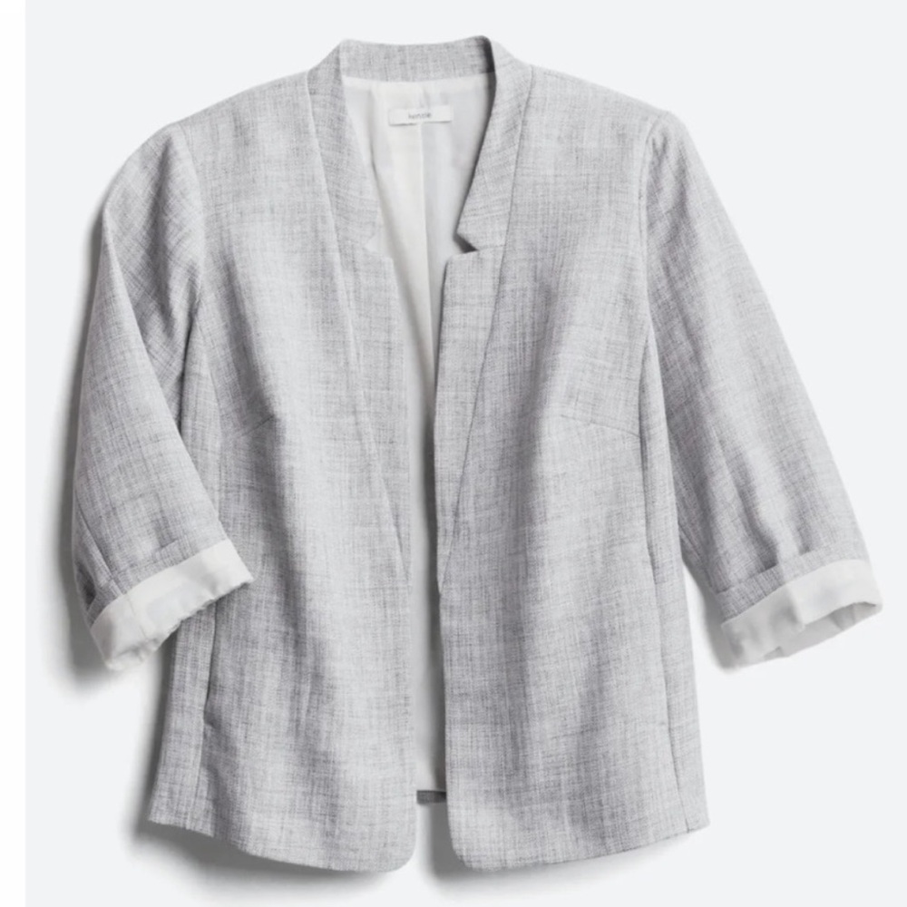 Kensie Martha Knotched Collar Tweed Blazer 1X Light Gray Open Front Plus‎